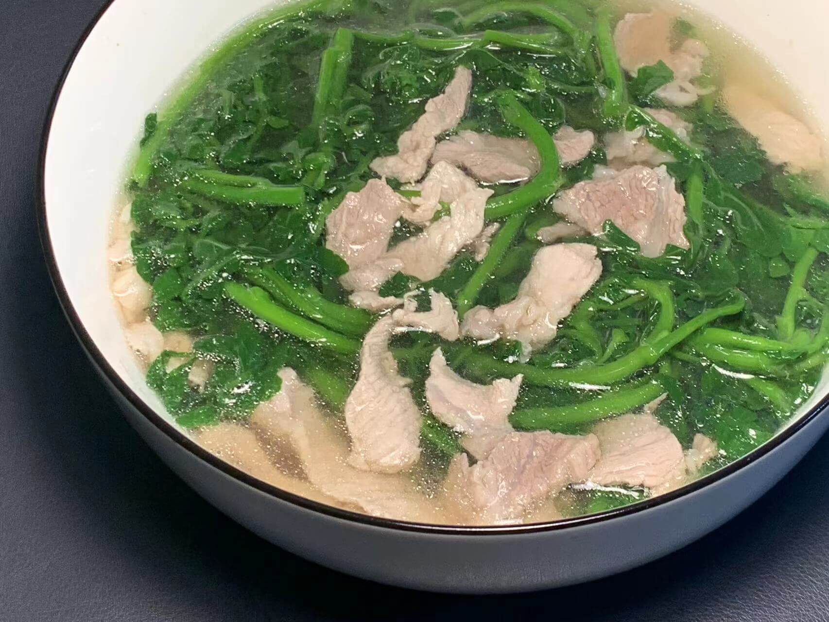 成品图:西洋菜焯肉片汤