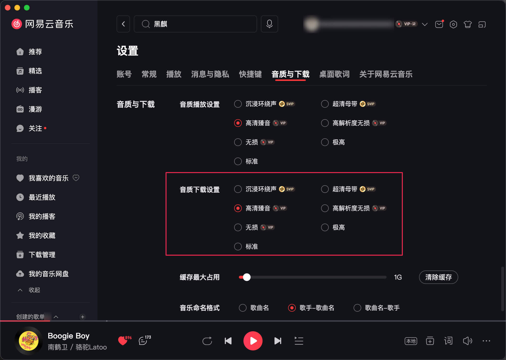 设置下载音质