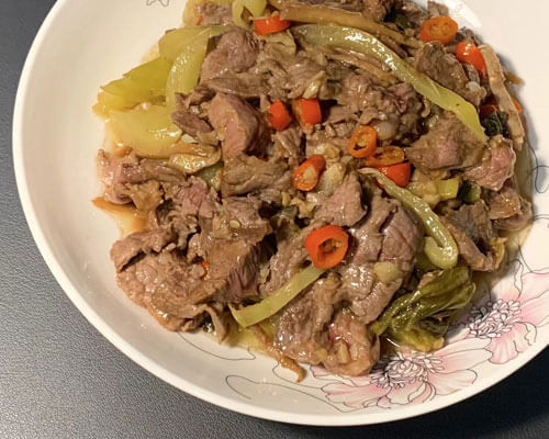潮汕经典家常菜之酸菜炒牛肉(2min)