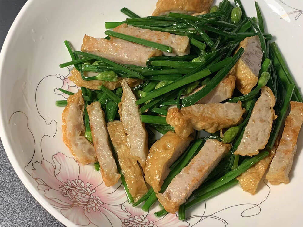 成品图:韭菜花炒肉卷